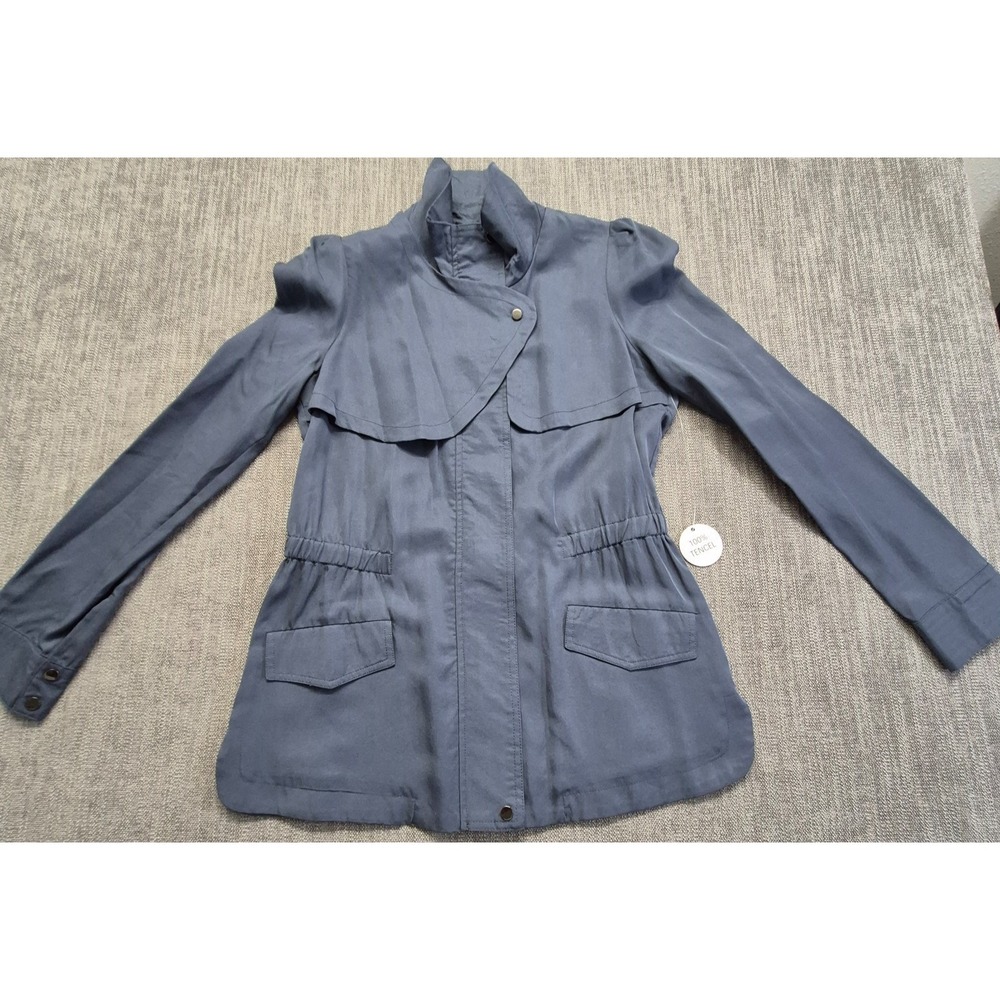 NWT For Cynthia women blue Tencel utility anorak jacket SM zip snap lightweight